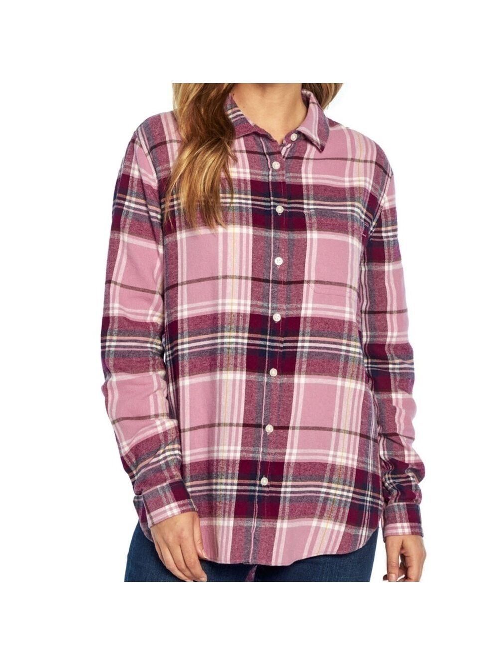 Gap Ladies Boyfriend Plum Plaid Relaxed Fit Flannel Shirt